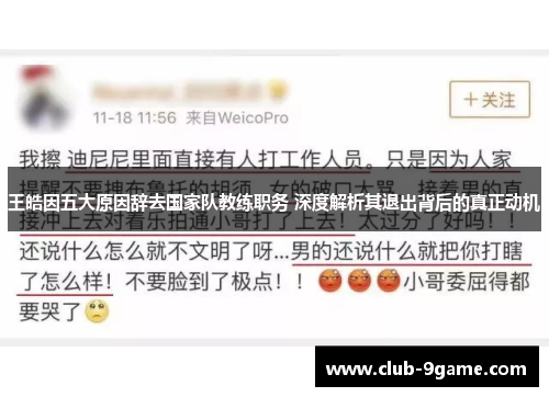 王皓因五大原因辞去国家队教练职务 深度解析其退出背后的真正动机