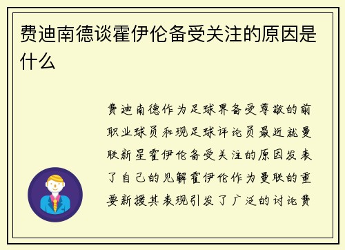 费迪南德谈霍伊伦备受关注的原因是什么