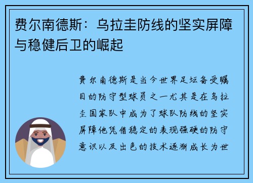 费尔南德斯:乌拉圭防线的坚实屏障与稳健后卫的崛起 费尔南德斯:乌拉圭防线的坚实屏障与稳健后卫的崛起
