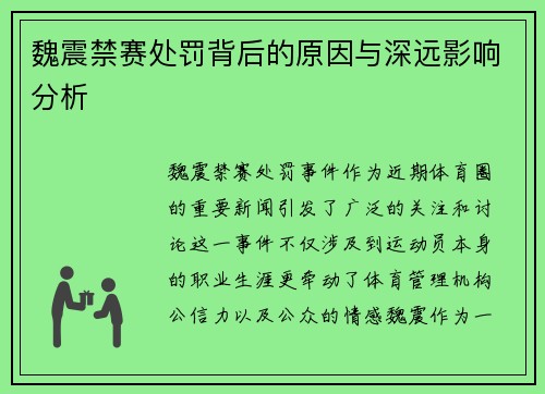 魏震禁赛处罚背后的原因与深远影响分析