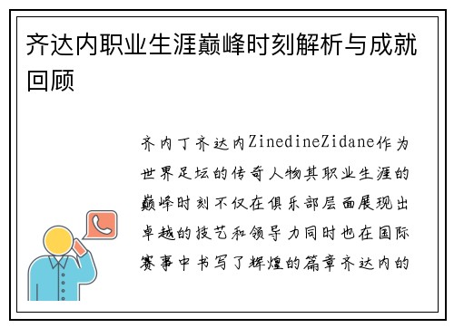 齐达内职业生涯巅峰时刻解析与成就回顾